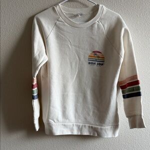 Ron Jon Women's Ivory Sweater with Rainbow Sleeve Stripes